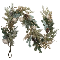 NORTHLIGHT Glittered Mixed Foliage With Ornaments Artificial Christmas Garland - 6' X 7" - Unlit