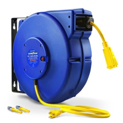 GOODYEAR Extension Cord Reel Retractable 12Awg X 65' Foot 3C/sjt Heavy Duty Commercial Cable Triple Tap Connector Power 15A 125Vac 1875W
