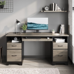 BESTIER 59" Executive Desk With 2 File And Storage Drawers, Computer Desk With Keyboard Tray And 2 Open Compartments