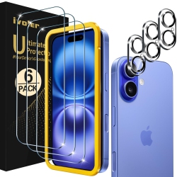 HLD Pack Tempered Glass for Iphone 16 Screen Protector 6.1" 3 Pack \w 3 Pack Camera Lens Protector \w Alignment Frame, Anti-Scratch Case Friendly