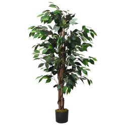 COSTWAY 4 Feet Artificial Ficus Silk Tree Wood Trunks In/outdoor Home Decor In Green