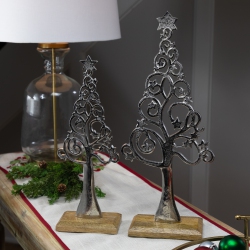 NORTHLIGHT Starry Trees Metal Christmas Decorations - 18.5" - - Set Of 2 In Silver