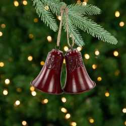 NORTHLIGHT Embossed Christmas Bell Ornaments - 6" - - Set Of 2 In Burgundy