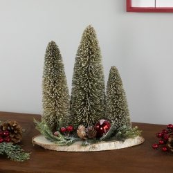 NORTHLIGHT Frosted Bottle Brush Tree Trio Christmas Decoration - 10.25