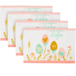 NORTHLIGHT Pastel Eggs Happy Easter Floral Placemats - 18" - And Pink - Set Of 4 In White