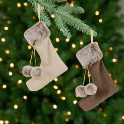 NORTHLIGHT Plush Stockings Christmas Ornaments - 7.5" - Beige And - Set Of 2 In Brown