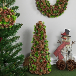 NORTHLIGHT Mini Pinecone And Frosted Wild Berries Christmas Cone Tree - 15