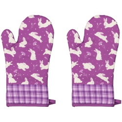 NORTHLIGHT Hopping Bunnies Plaid Easter Kitchen Oven Mitts - 13.75" - - Set Of 2 In Purple