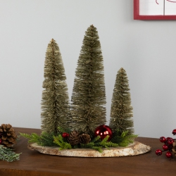 NORTHLIGHT Trio Of Bottle Brush Trees Christmas Decoration - 10.25