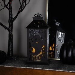 NORTHLIGHT Led Lighted Ghosts Halloween Candle Lantern - 11" - In Black
