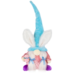 NORTHLIGHT Girl Gnome Girl With Bunny Ears Easter Figure - 18.25" - And Pink In Blue