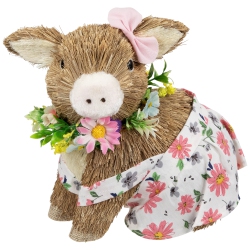 NORTHLIGHT Girl Piglet With Floral Dress Spring Figurine - 7