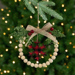 NORTHLIGHT Buffalo Plaid Snowflake Wooden Beads Christmas Wreath Ornament - 7