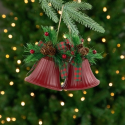 NORTHLIGHT Bells With Pine Sprigs And Bow Christmas Ornaments- 7" - - Set Of 2 In Red