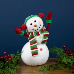 NORTHLIGHT Waving Snowman With Earmuffs Glitter Christmas Figurine - 10