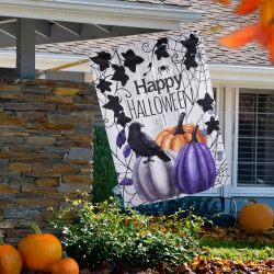 NORTHLIGHT Pumpkins And Crow "happy Halloween" Outdoor House Flag - 40" X 28