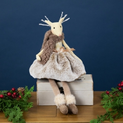NORTHLIGHT Sitting Reindeer Girl With Dangling Legs Christmas Figure - 18