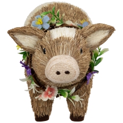 NORTHLIGHT Boy Piglet With Floral Wreath Spring Figurine - 10.25" - And Beige In Brown