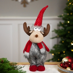 NORTHLIGHT Standing Plush Moose Christmas Figure - 20" - Gray And In Red