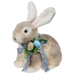 NORTHLIGHT Plush Rabbit With Floral Bow Easter Figurine - 8
