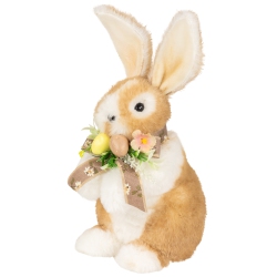 NORTHLIGHT Plush Rabbit With Floral Bow Easter Figurine - 10.25