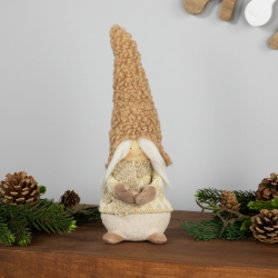 NORTHLIGHT Standing Gnome Girl With Plush Hat Christmas Figurine - 11.5