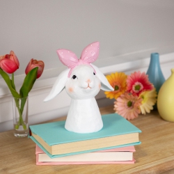 NORTHLIGHT Easter Bunny Bust With Hair Bow - 7.5" - And Pink In White