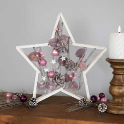 NORTHLIGHT Ornaments And Pinecones Star-Shaped Birch Wood Christmas Decoration - 14.5