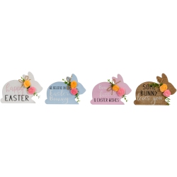 NORTHLIGHT Floral Bunnies Wooden Easter Signs - 7.75" - Set Of 4
