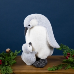 NORTHLIGHT Mother Penguin With Chick Christmas Figurine - 10.75