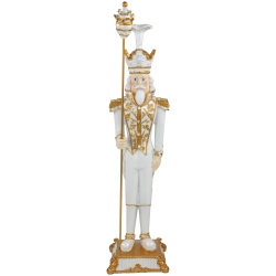 NORTHLIGHT Christmas Nutcracker Soldier With Scepter - 25.75" - And Gold In White