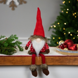 NORTHLIGHT Sitting Plush Gnome With Dangling Legs Christmas Figure - 22" - In Red