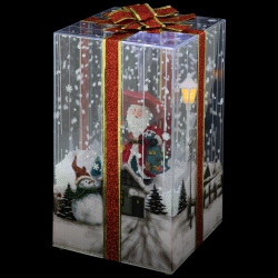 NORTHLIGHT Musical Santa Lighted Snowing Gift Box With Ribbon Christmas Decoration - 12
