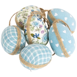 NORTHLIGHT Fabric Easter Egg Ornament Decorations - 5.75" - - Set Of 6 In Blue