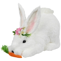 NORTHLIGHT Easter Rabbit With Carrot Figurine - 9.25" - In White
