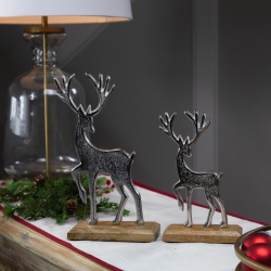 NORTHLIGHT Reindeer And Calf Metal Christmas Figures - 10.5" - - Set Of 2 In Silver
