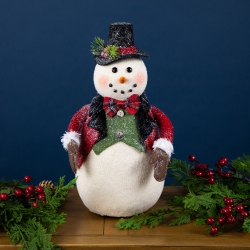 NORTHLIGHT Glittered Snowman With Vest And Bow Tie Christmas Figure - 12.5