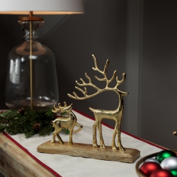 NORTHLIGHT Reindeer And Fawn Metal Christmas Figure - 10.25" - In Gold
