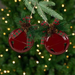 NORTHLIGHT Jingle Bells With Pinecone Bows Disc Christmas Ornaments - 5" - - Set Of 2 In Red