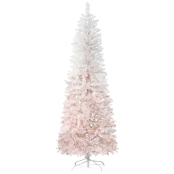 HOMCOM 5Ft Pencil Artificial Christmas Tree With Pine Realistic Branches, Auto Open, Pink And In White