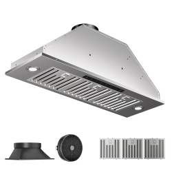 VIKIO 36 Inch Convertible 900-Cfm Recirculating Stainless Steel Insert Under Cabinet Range Hood With Filter In Charcoal