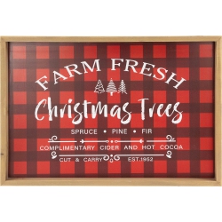 NORTHLIGHT Plaid Farm Fresh Christmas Trees Framed Christmas Wall Sign - 18.75" X 13" - In Red