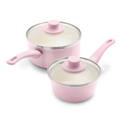 GREENLIFE Soft Grip Healthy Ceramic Nonstick, 1Qt And 2Qt Saucepan Pot Set With Lids, Pfas-Free, Dishwasher Safe, Soft