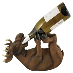 TRUE Mischievous Moose Polyresin Wine Bottle Holder Set Of 1, Brown, Holds 1 Standard Wine Bottle