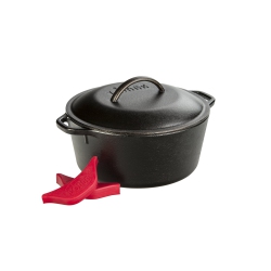 LODGE L8Dol3Hh41Plt Cast Iron Dutch Oven With Handle Holders, 5 Quart In Black/red