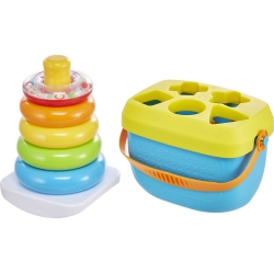 FISHER-PRICE Infant Toy Set With Baby’S First Blocks (10 Shapes) And Rock-A-Stack Ring Stacking Toy for Ages 6+ Months