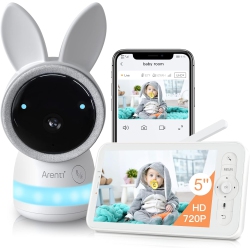 ARENTI Nanny Camera, Baby Monitor 5" Display, 2K Ultra HD, Wifi, Night Vision, Lullabies, Cry Detection, Motion Detection, Temp & Humidity Sensor
