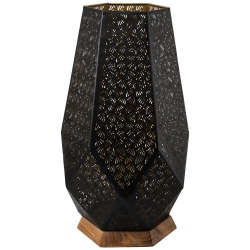 NORTHLIGHT Laser-Cut Leaf Pattern Iron Table Lamp With Wood Base - 17" - And Gold In Black