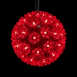 NORTHLIGHT Led Lighted Hanging Starlight Floral Sphere Outdoor Christmas Decoration- 6" - In Red