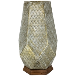 NORTHLIGHT Laser-Cut Iron Table Lamp With Wooden Base - 16.75" - Gold And Brushed In White